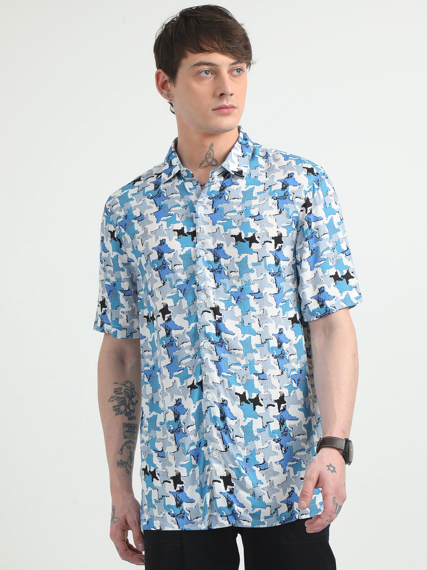 Skyblue Star Design Printed Shirt