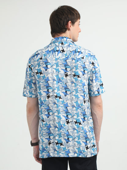 Skyblue Star Design Printed Shirt