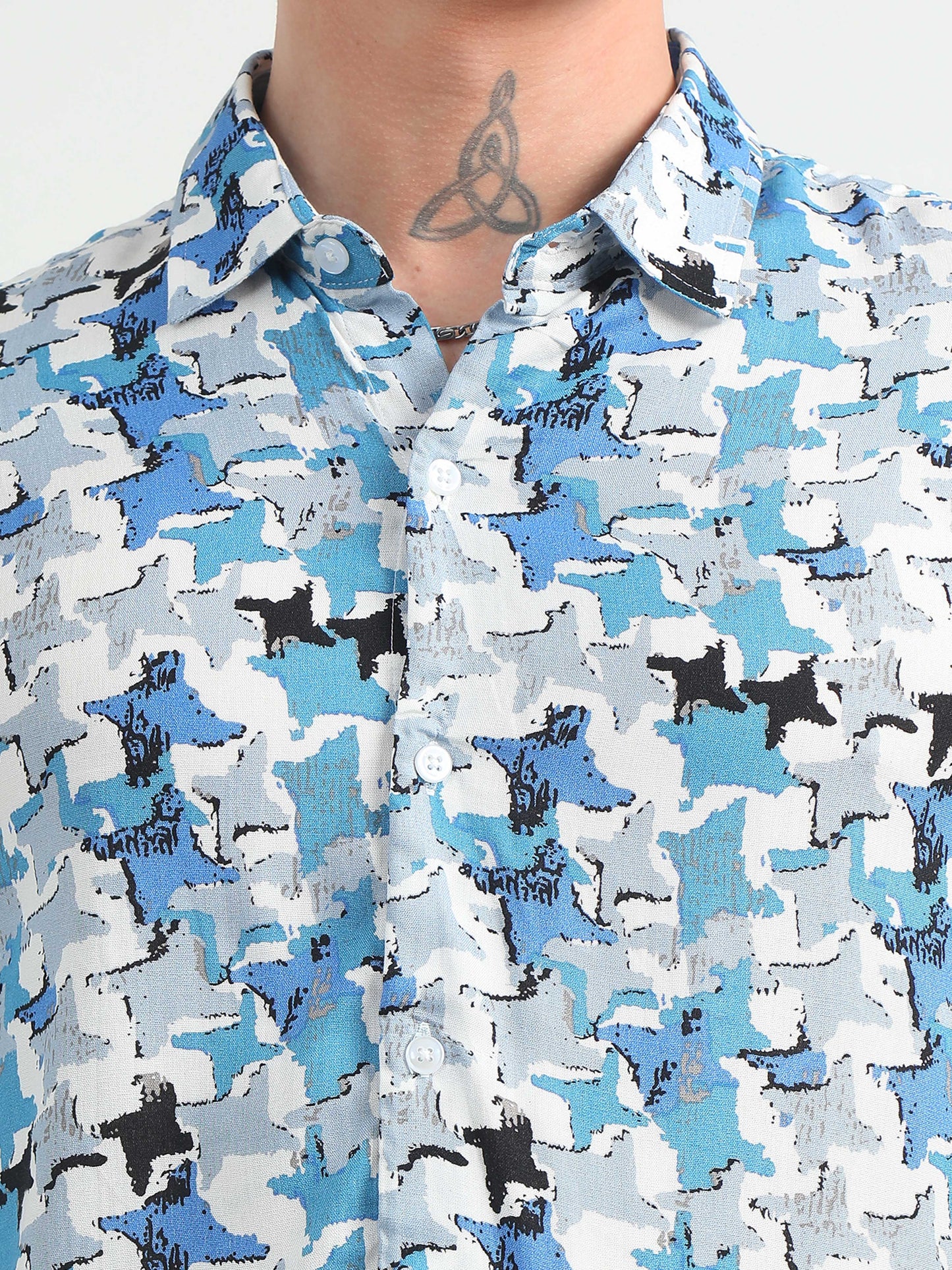 Skyblue Star Design Printed Shirt