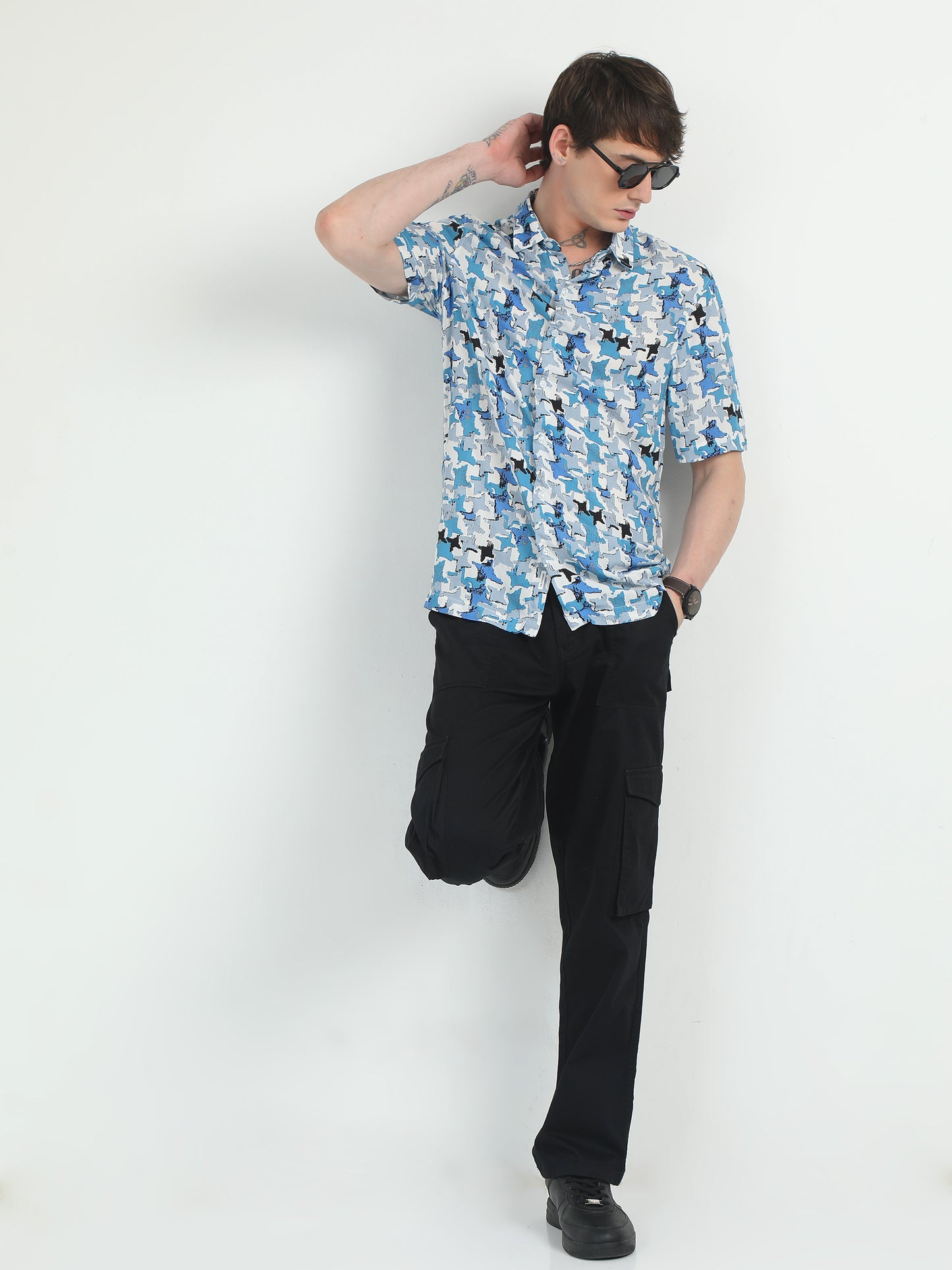 Skyblue Star Design Printed Shirt