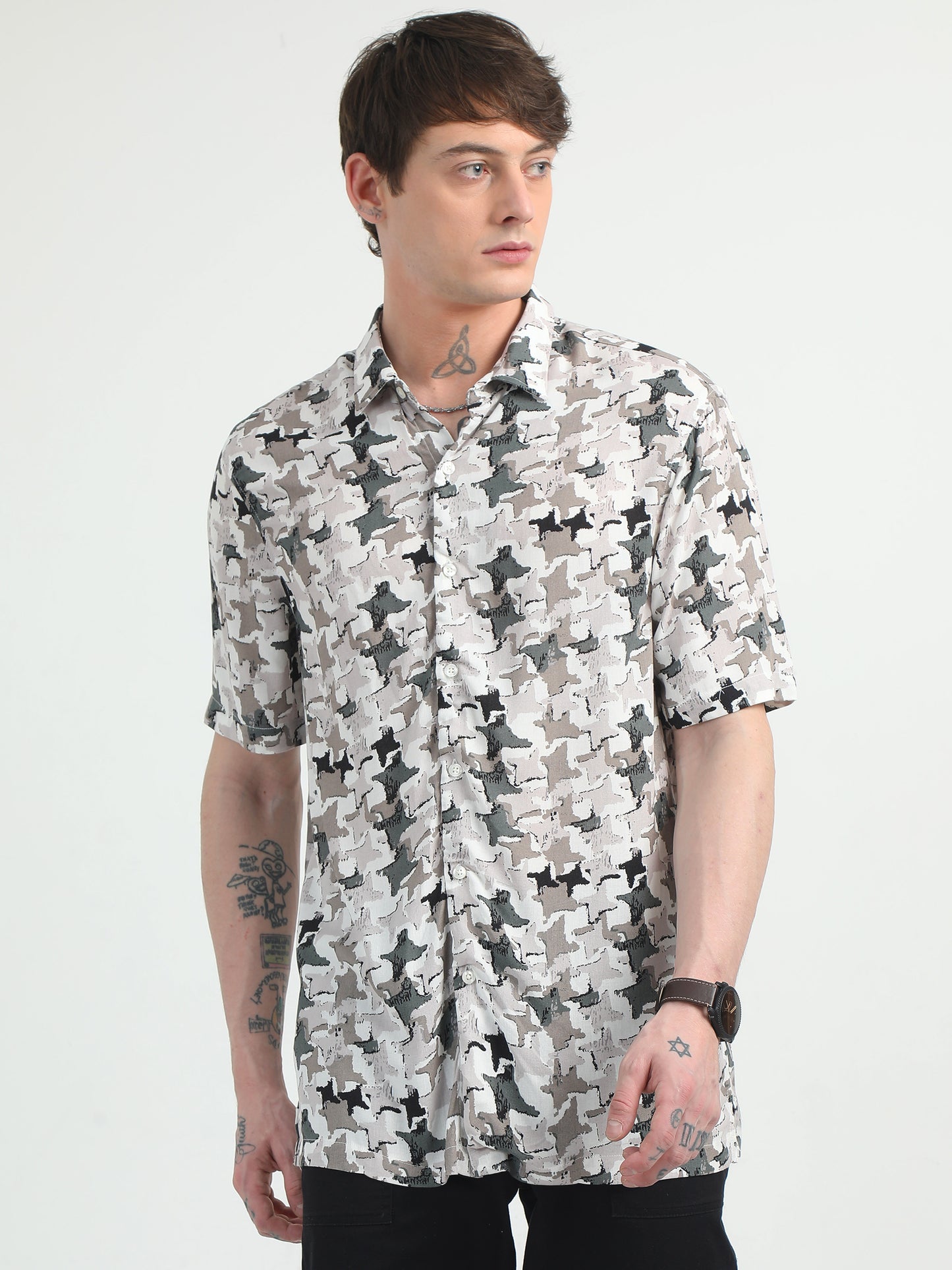 Brown Star Design Printed Shirt