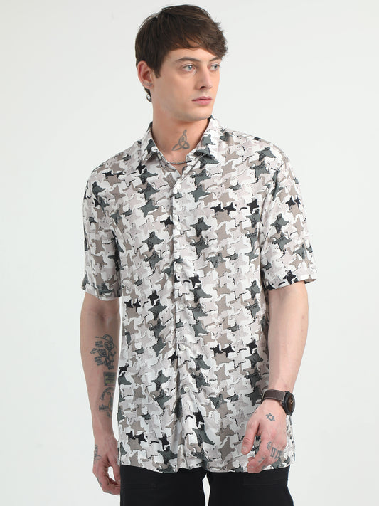 Brown Star Design Printed Shirt