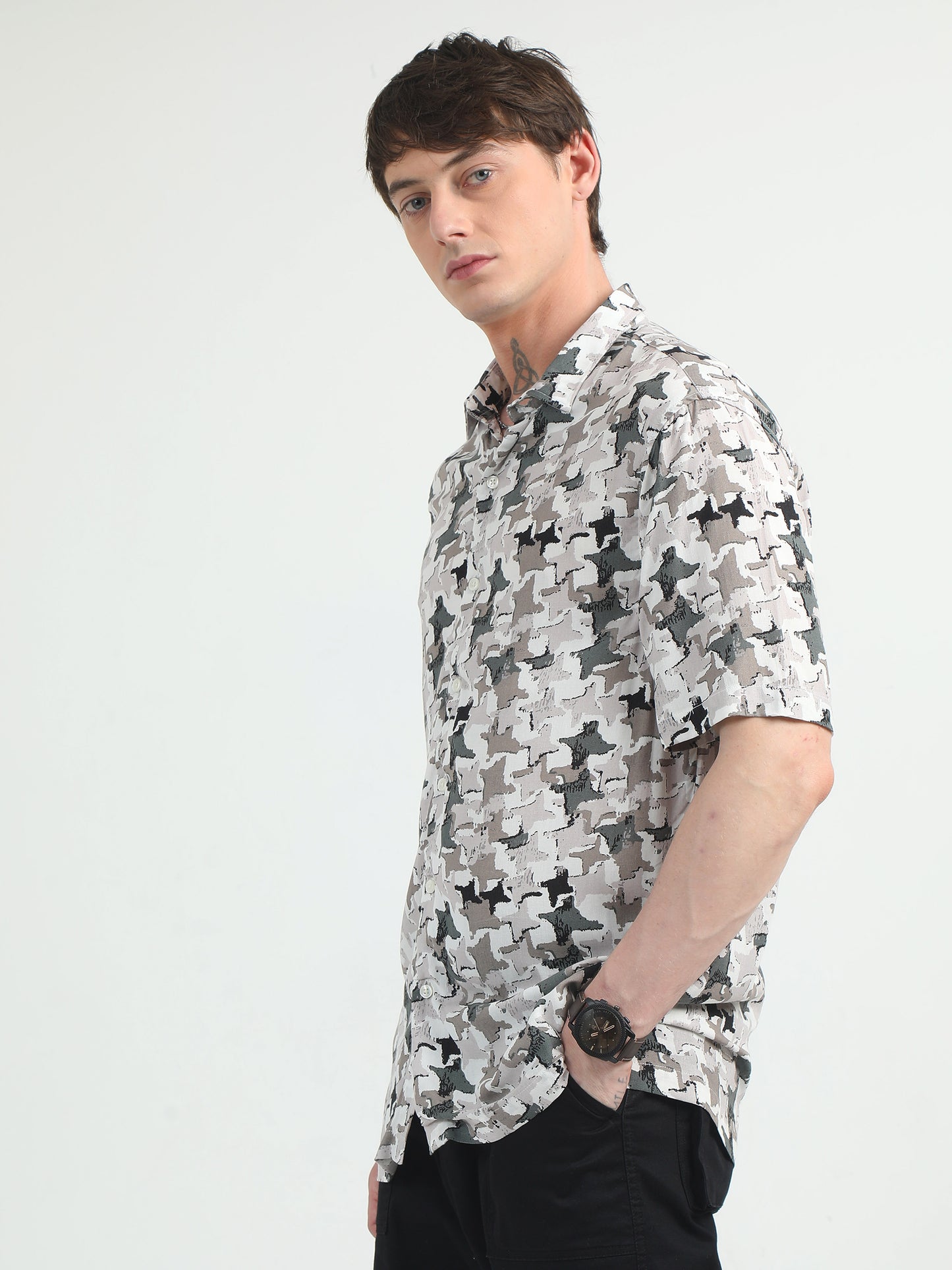 Brown Star Design Printed Shirt