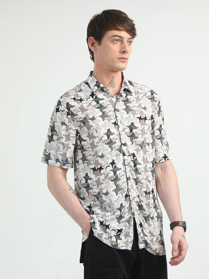 Brown Star Design Printed Shirt