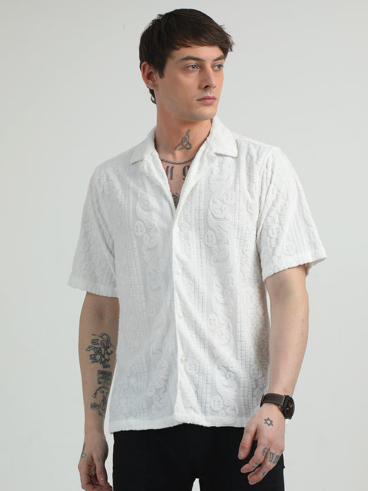 Embossed Design White Towel Shirt