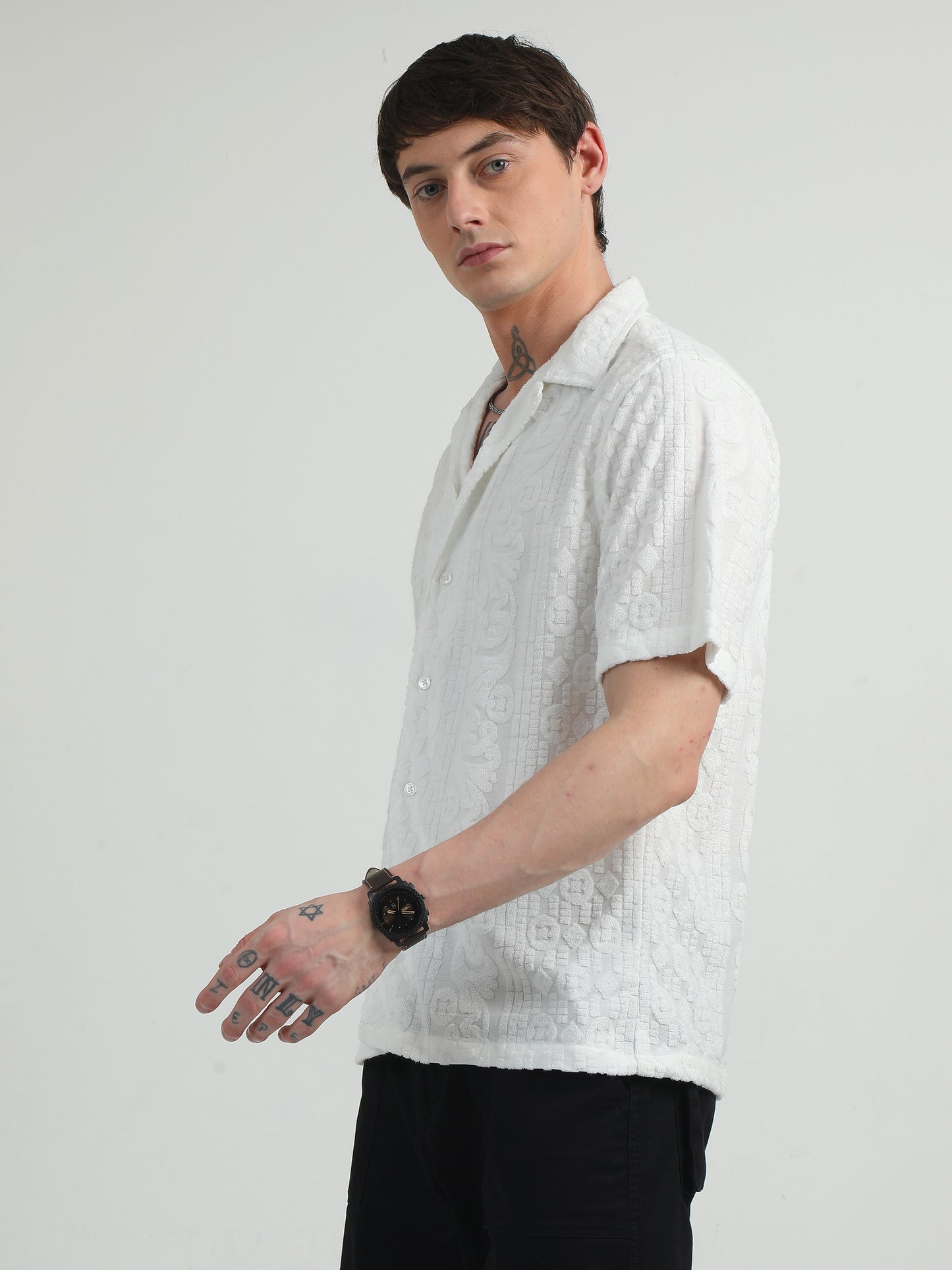 Embossed Design White Towel Shirt