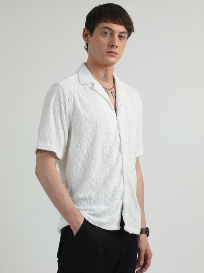 Embossed Design White Towel Shirt