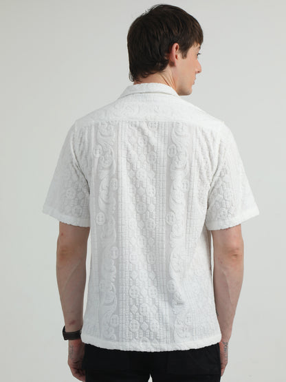 Embossed Design White Towel Shirt