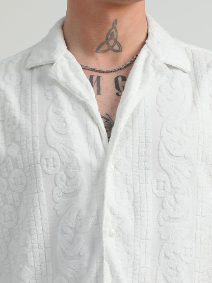 Embossed Design White Towel Shirt