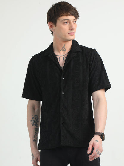 Embossed Design Black Towel Shirt