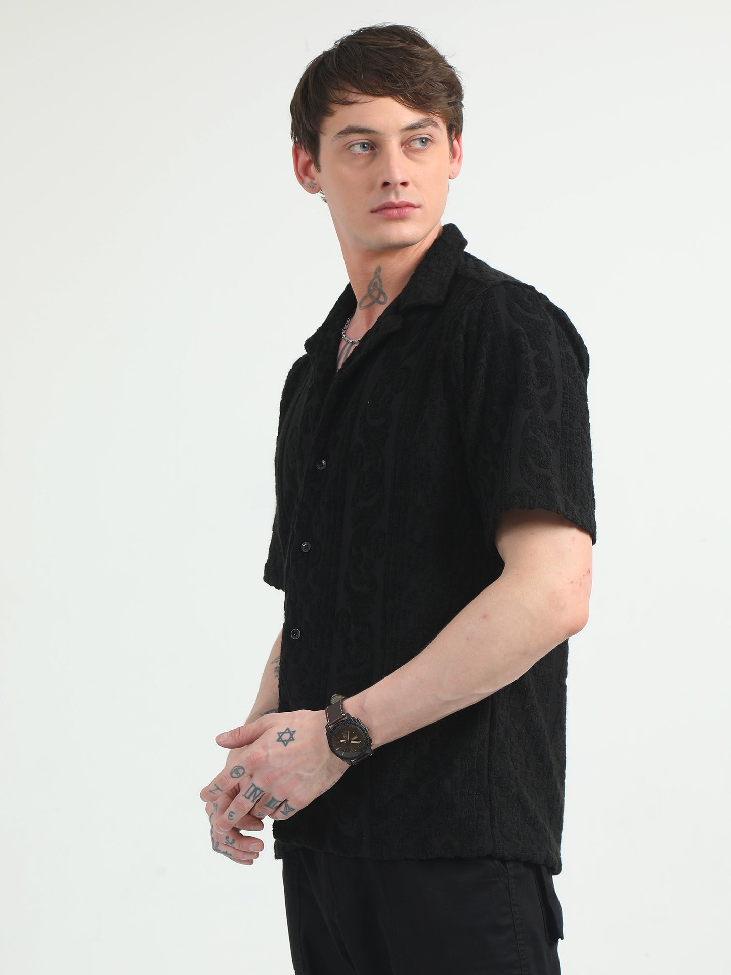 Embossed Design Black Towel Shirt