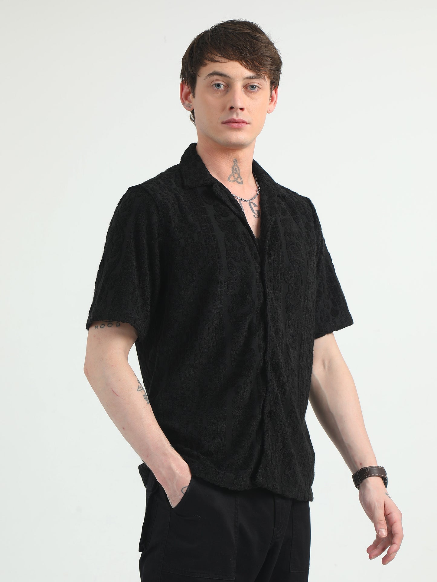 Embossed Design Black Towel Shirt