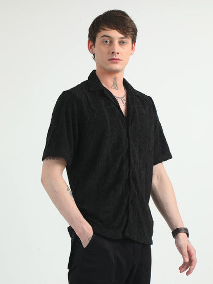 Embossed Design Black Towel Shirt