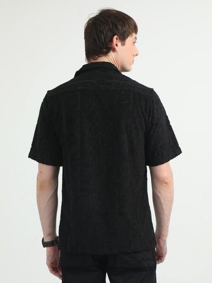 Embossed Design Black Towel Shirt