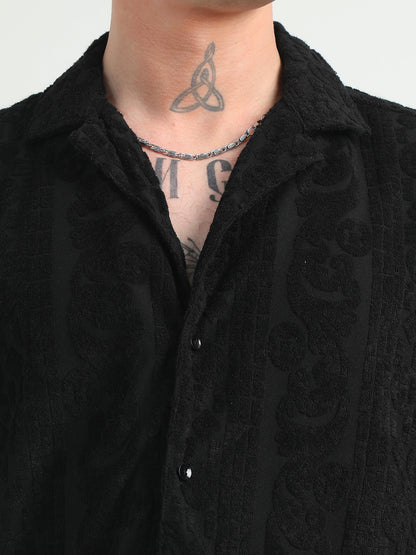 Embossed Design Black Towel Shirt