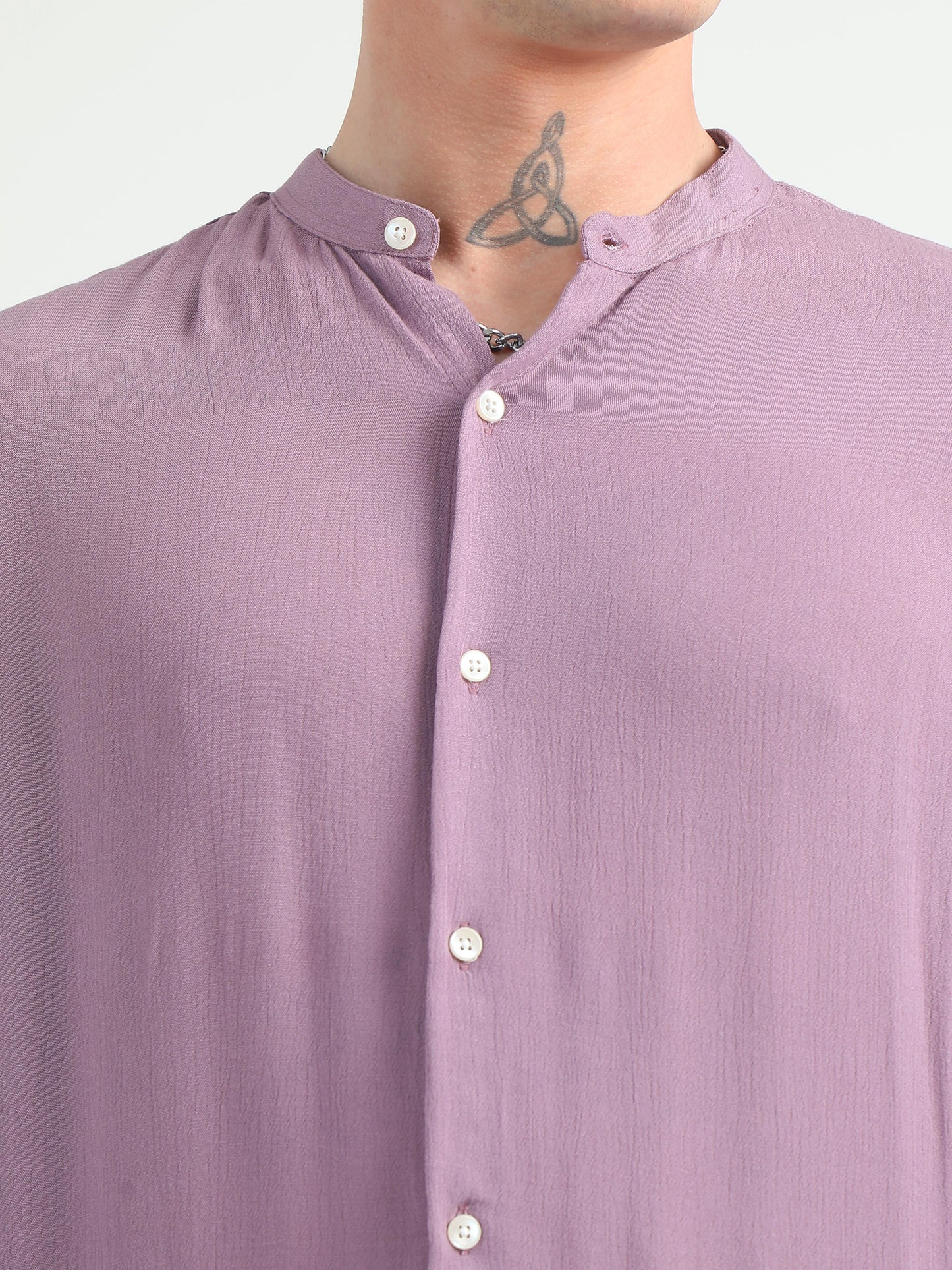 Chinese Neck Lilac Cotton Blend Full Sleeve Shirt