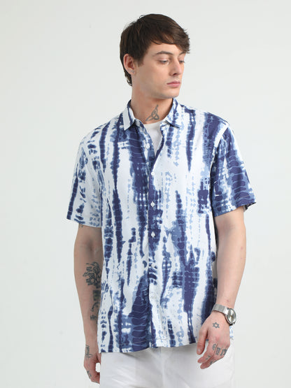 Blue Tie Dye Design Half Sleeve Shirt