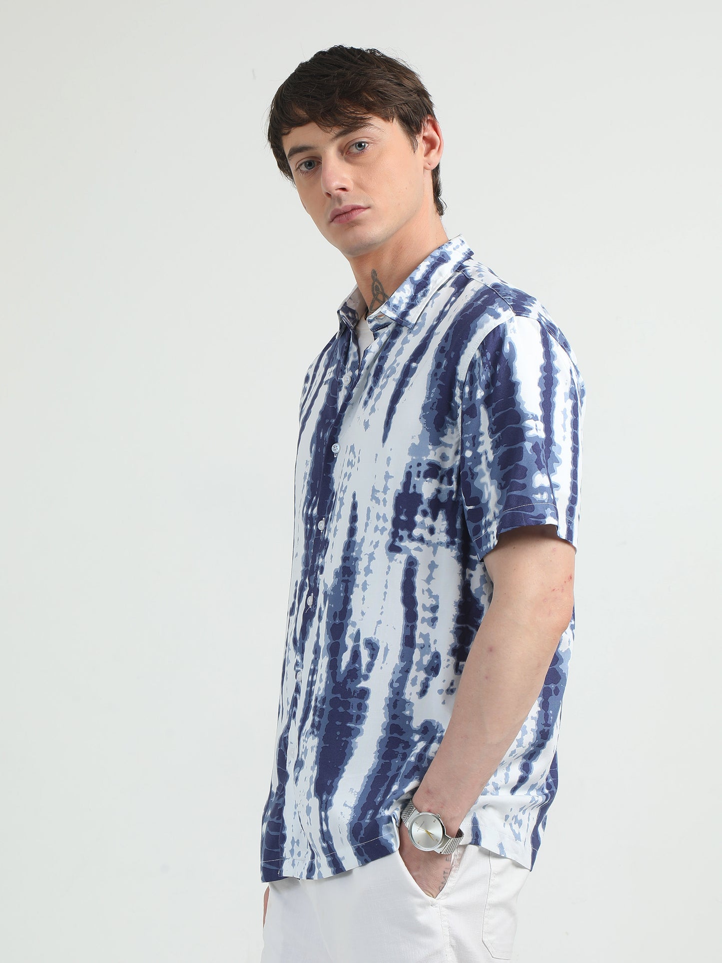 Blue Tie Dye Design Half Sleeve Shirt