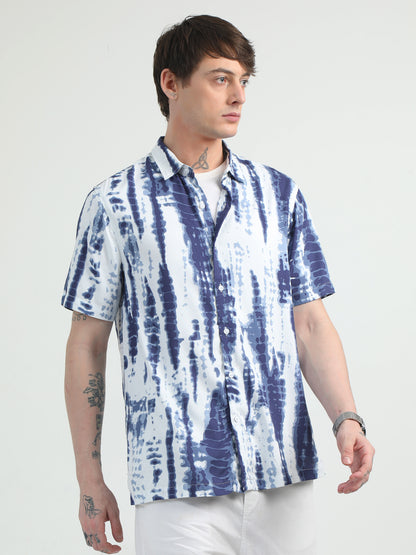 Blue Tie Dye Design Half Sleeve Shirt