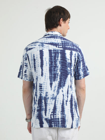 Blue Tie Dye Design Half Sleeve Shirt