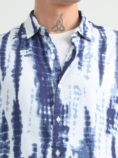 Blue Tie Dye Design Half Sleeve Shirt