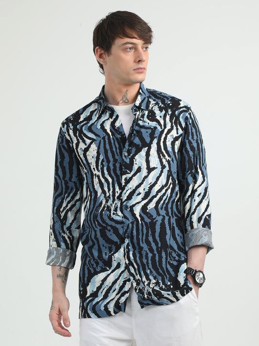 Animal Print Blue Full Sleeve Shirt