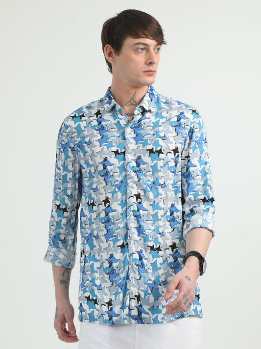 Star Pattern bluish Printed Shirt