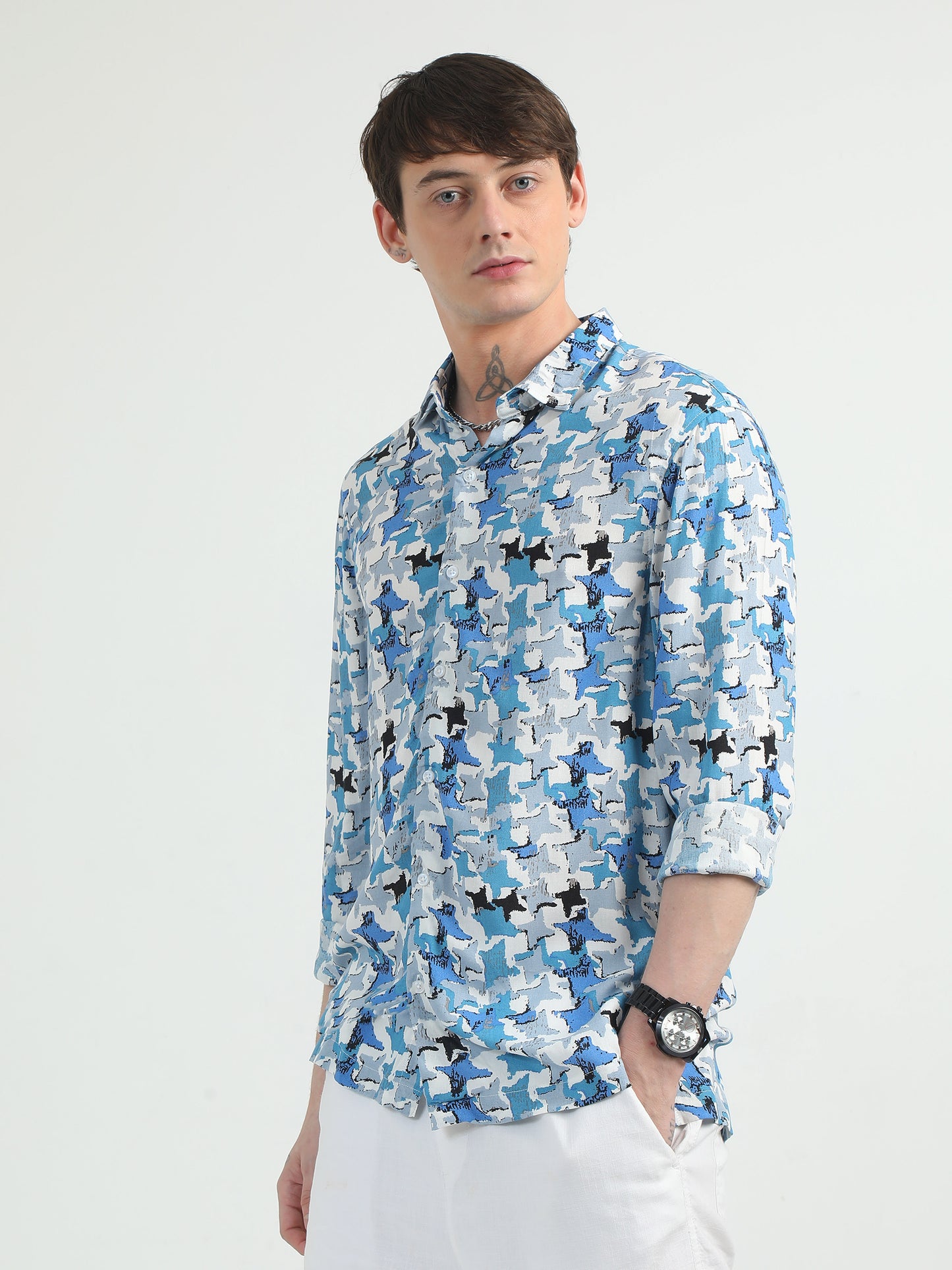 Star Pattern bluish Printed Shirt