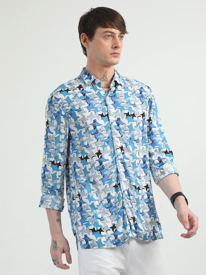 Star Pattern bluish Printed Shirt