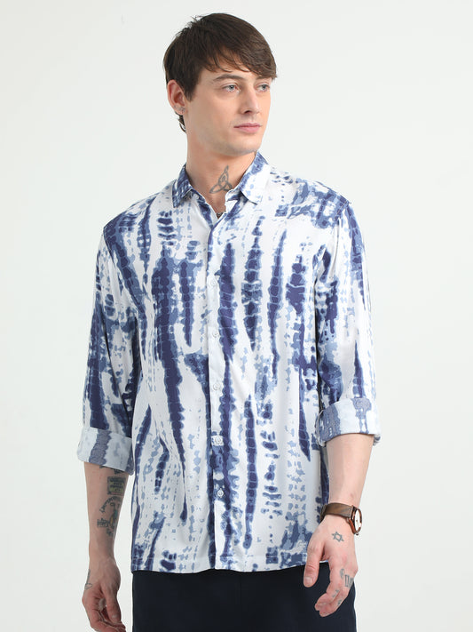 Blue Tie Dye Design Full Sleeve Shirt