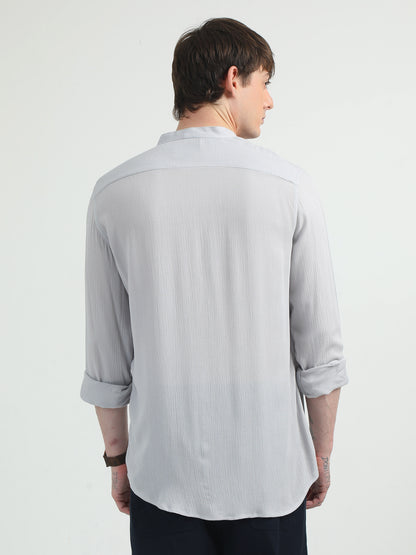 Chinese Neck Light Grey Cotton Blend Full Sleeve Shirt