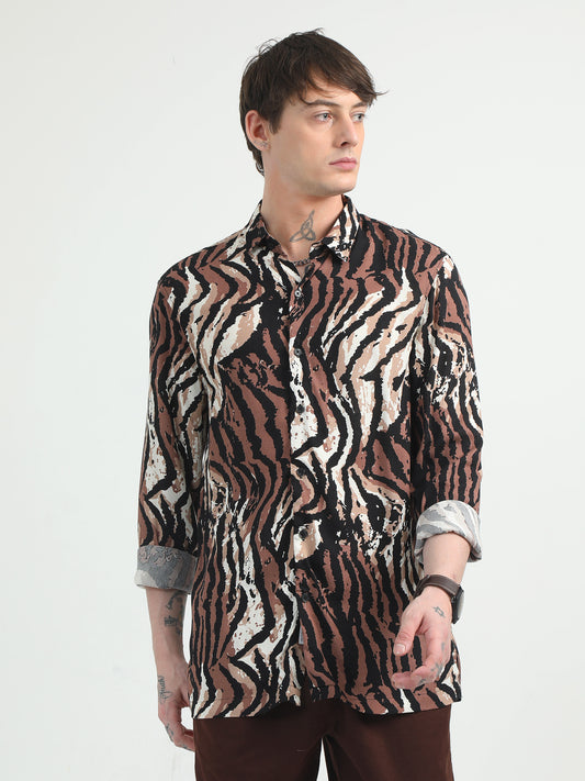 Animal Print Brown Full Sleeve Shirt