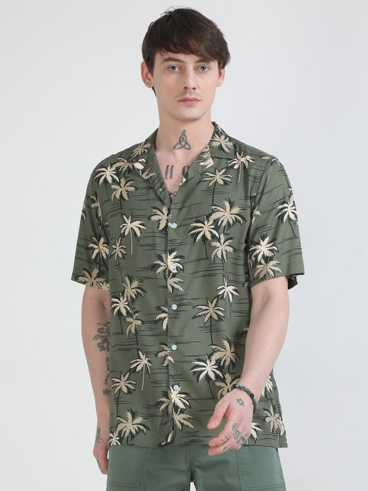 Grey Leaf Printed Shirt