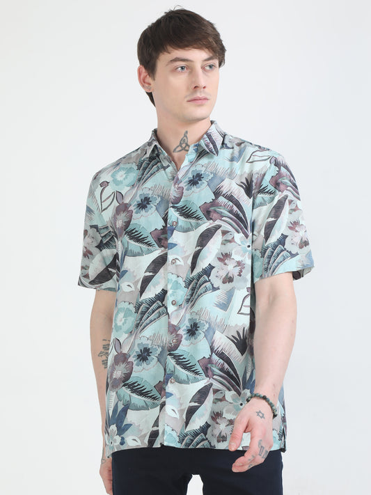 Blue Tropical Printed Shirt