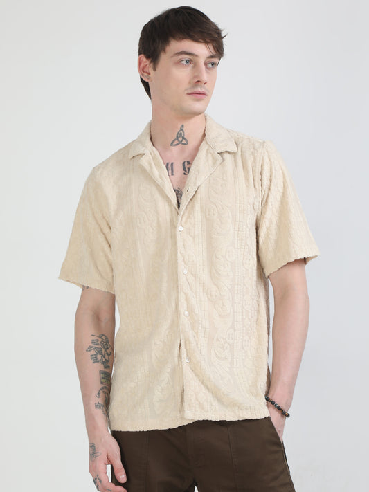 Embossed Design Beige Towel Shirt