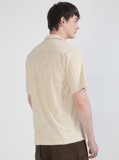 Embossed Design Beige Towel Shirt