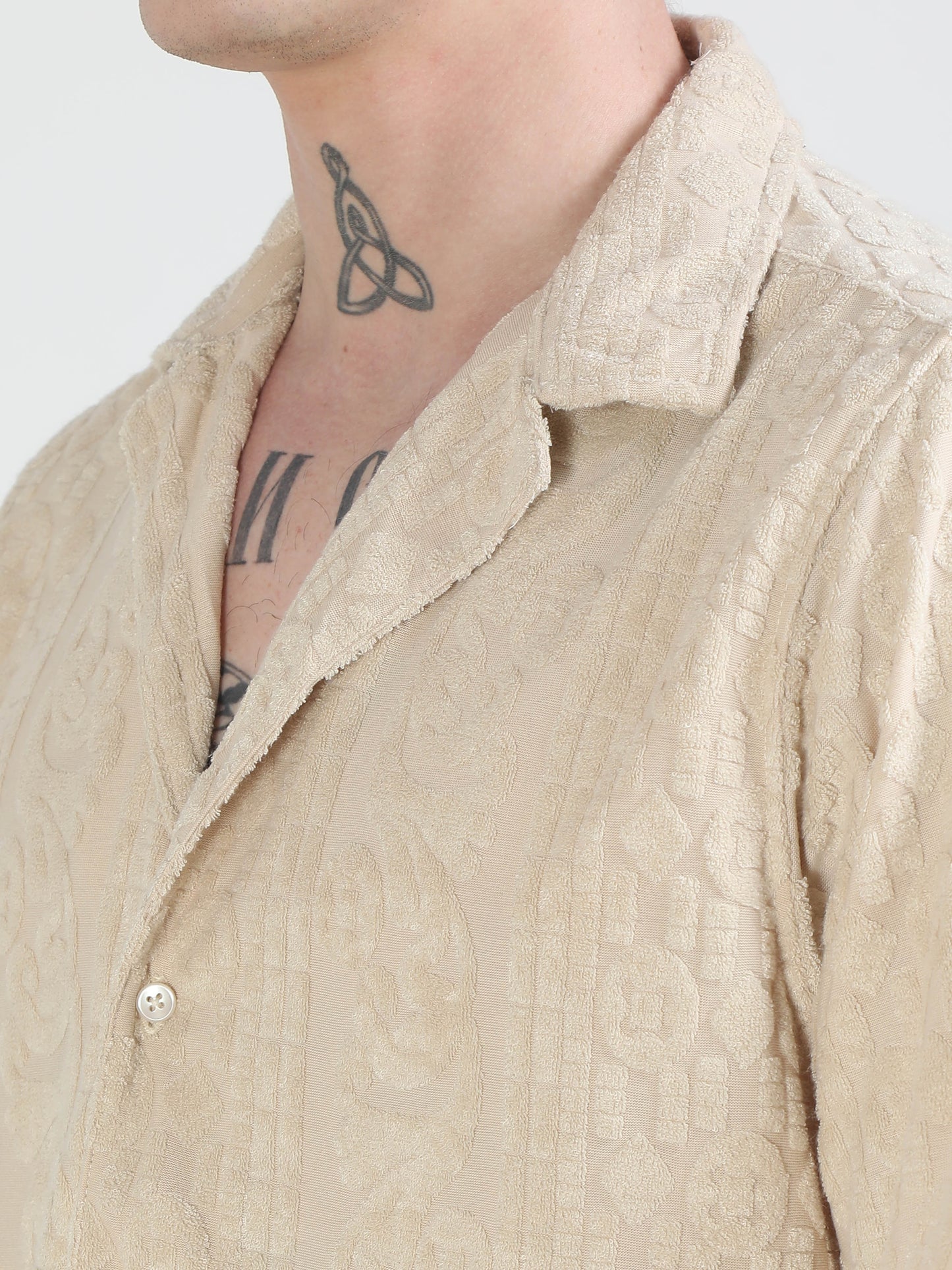 Embossed Design Beige Towel Shirt