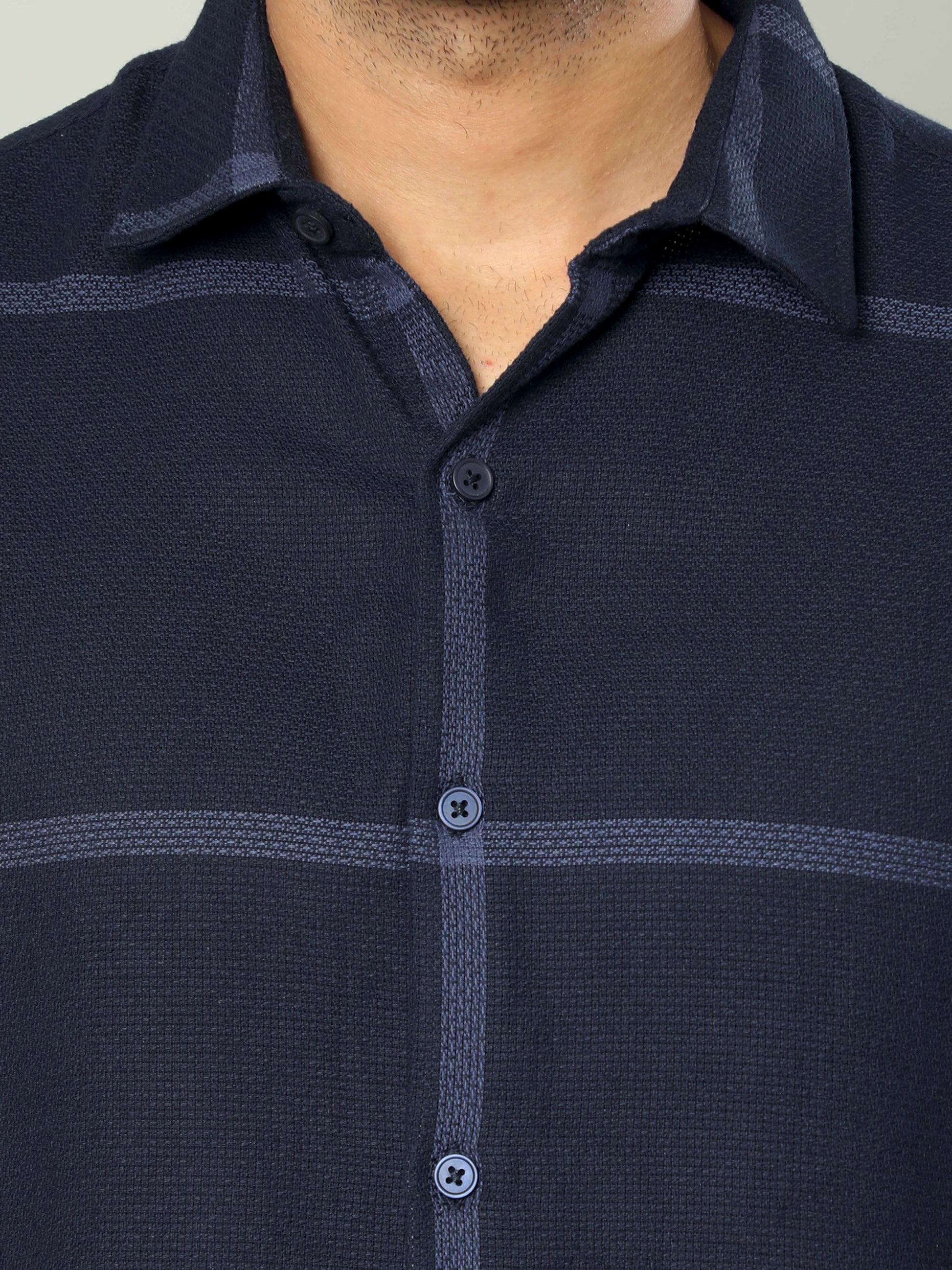 Navy Checks Cotton Dobby Half Sleeve Shirt for Men 