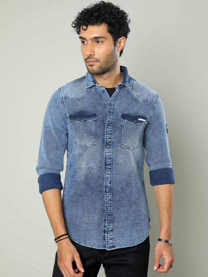 Light Blue Double Pocket Denim Shirt