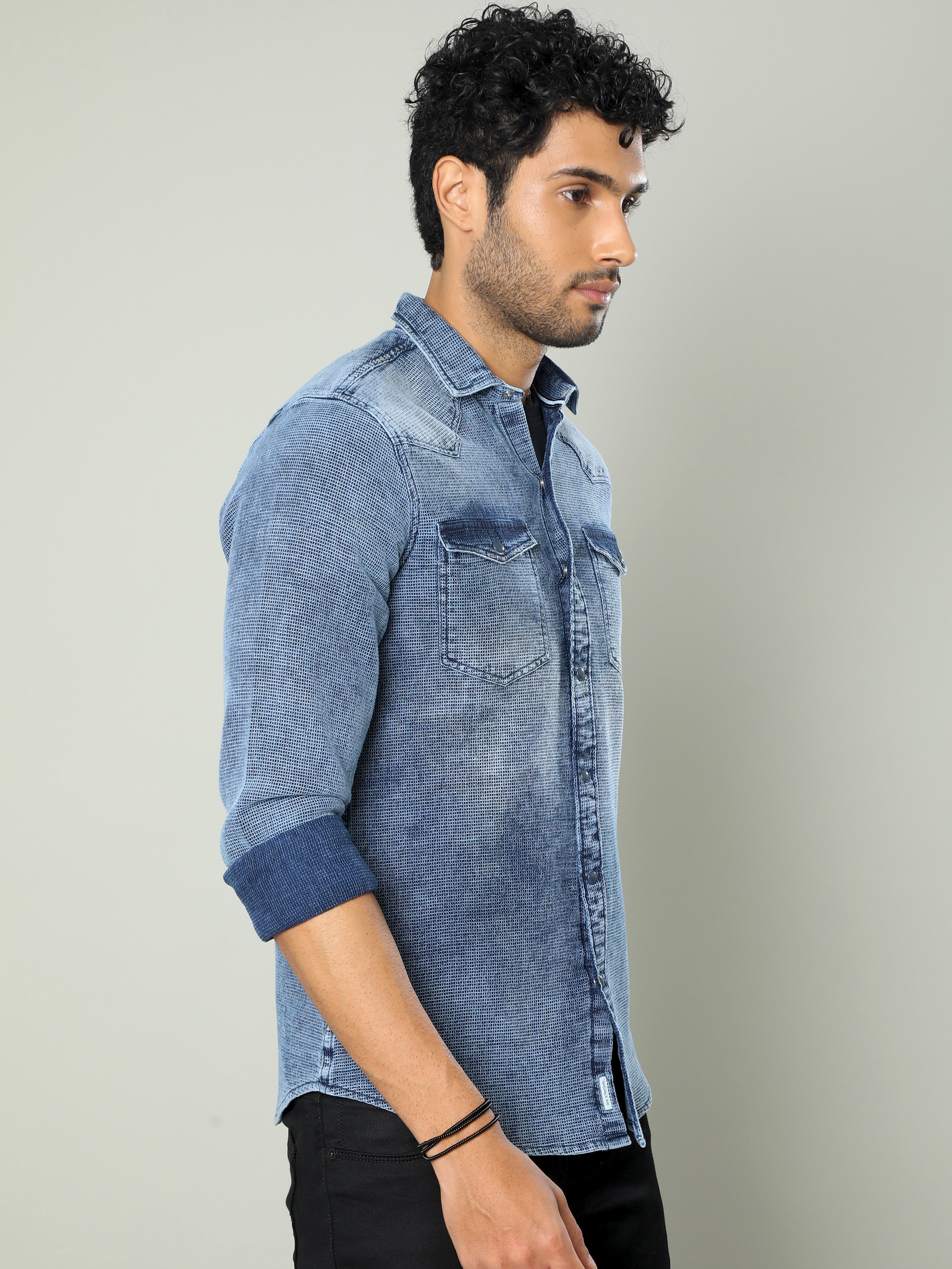 Men Slim Fit Solid Casual Shirt (Light Blue) – Zabolo