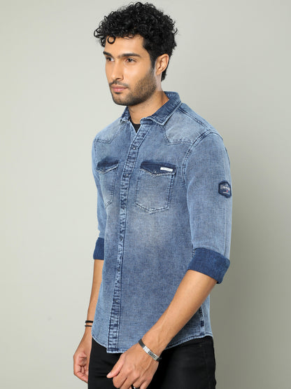 Light Blue Double Pocket Denim Shirt