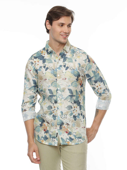 Blue Watercolor Floral Printed Shirt