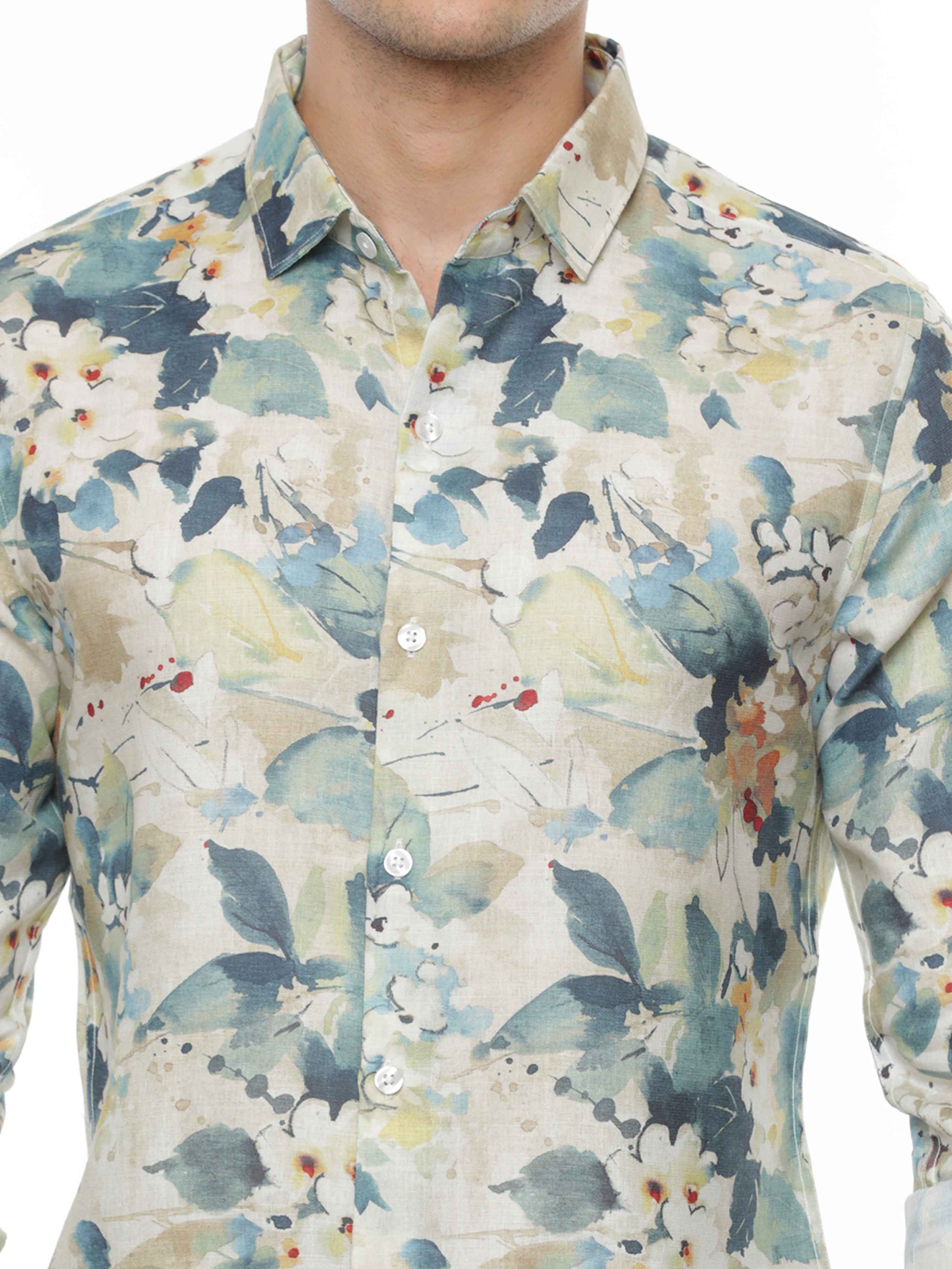 Blue Watercolor Floral Printed Shirt