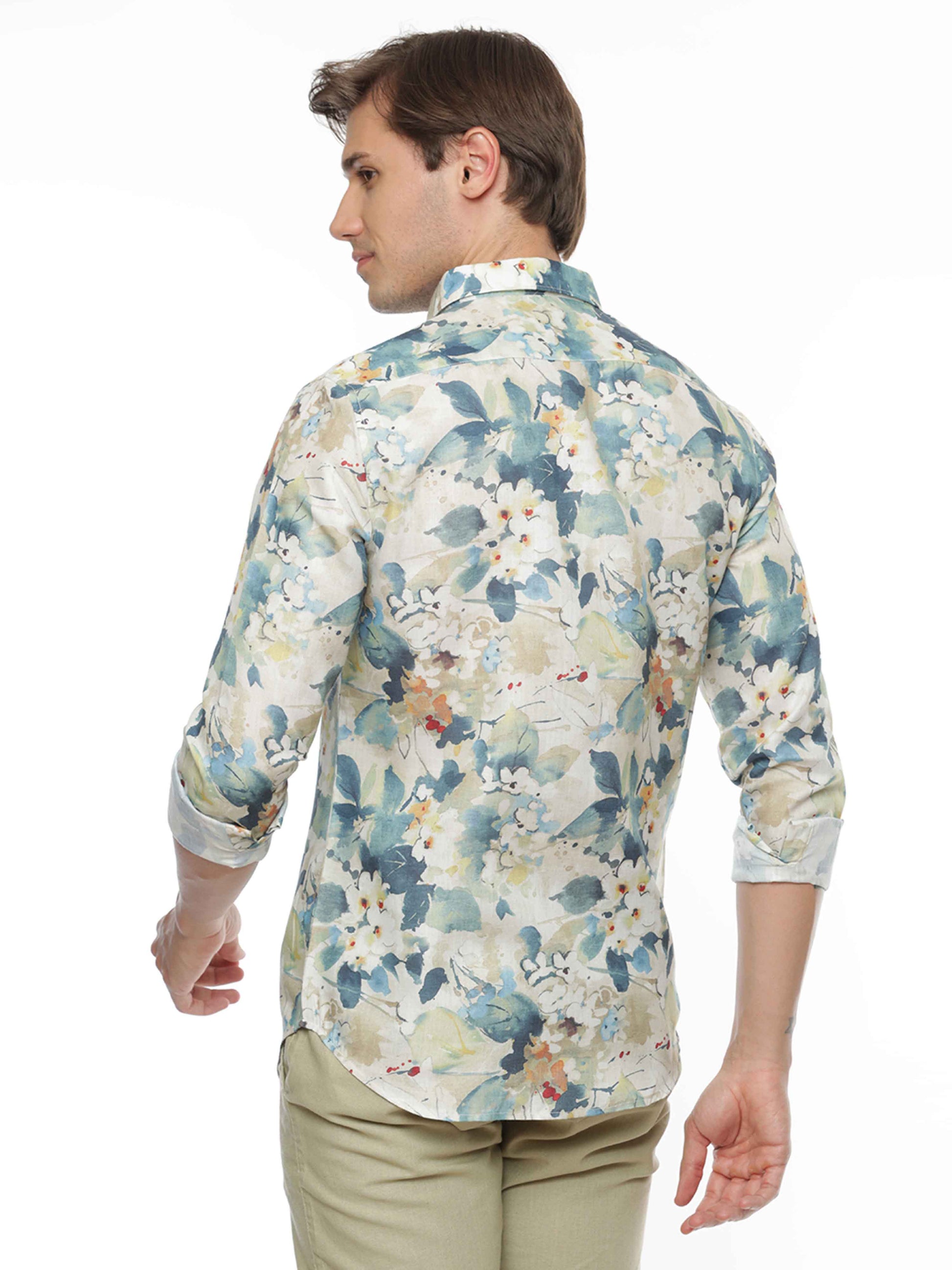 Blue Watercolor Floral Printed Shirt