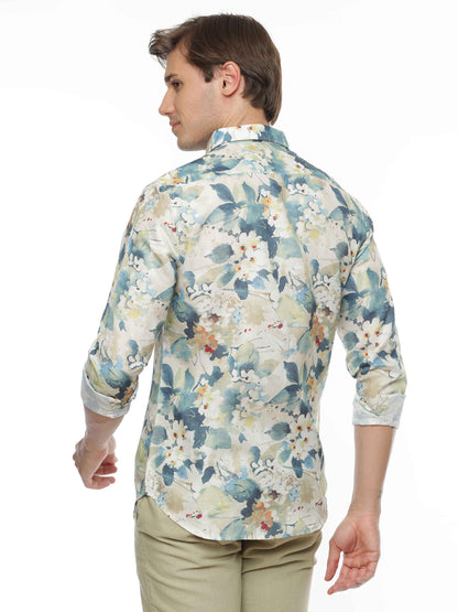 Blue Watercolor Floral Printed Shirt