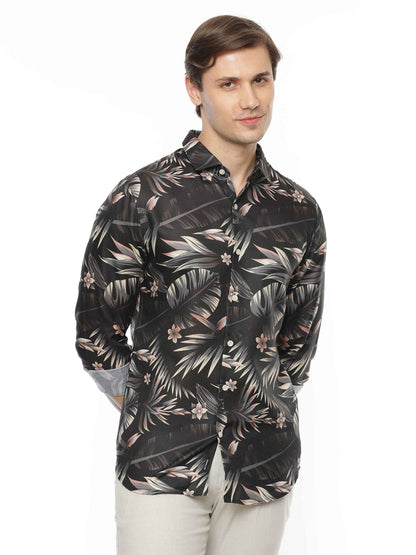 Black & Green Leaves Printed Shirt