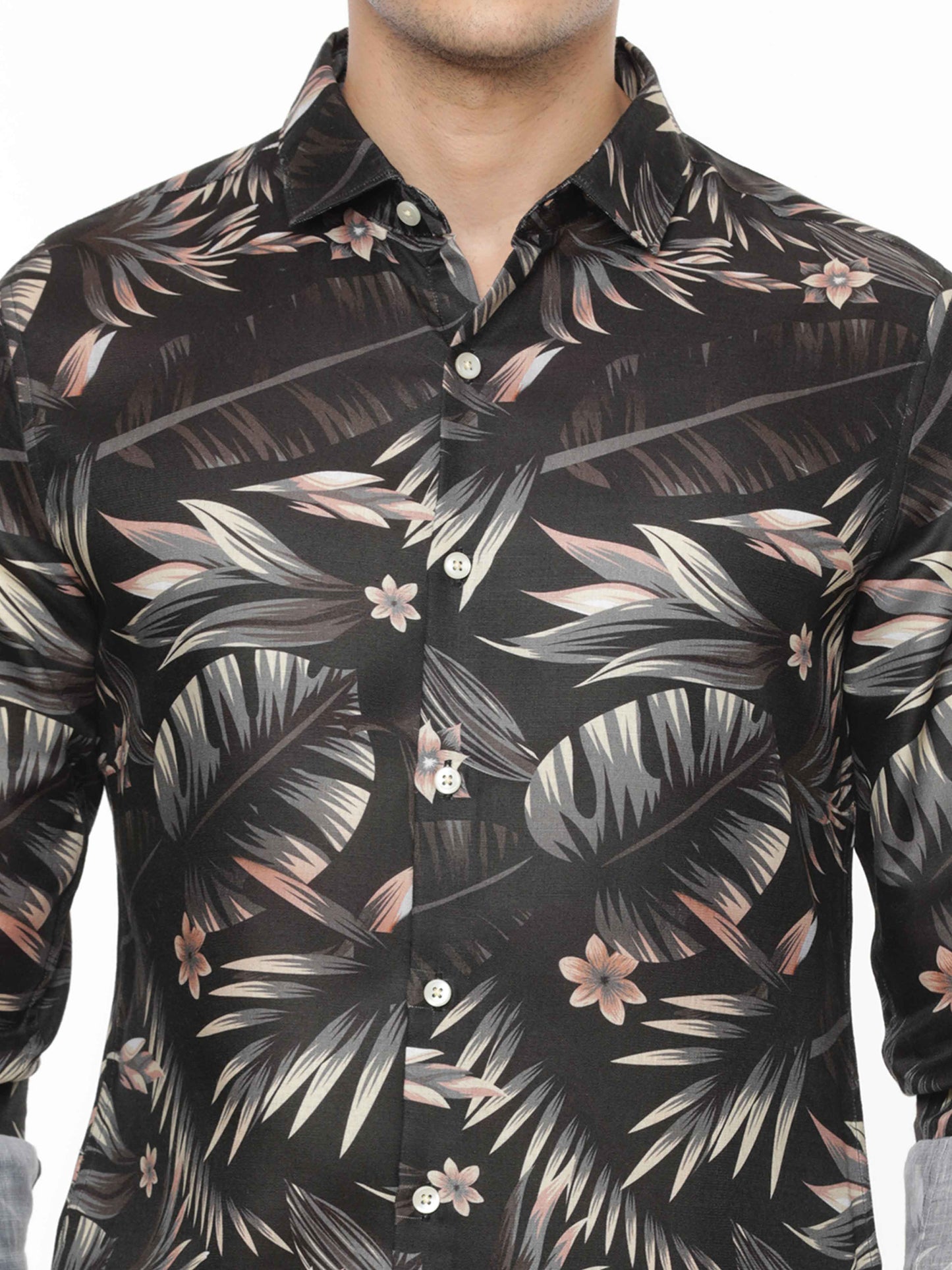 Black & Green Leaves Printed Shirt