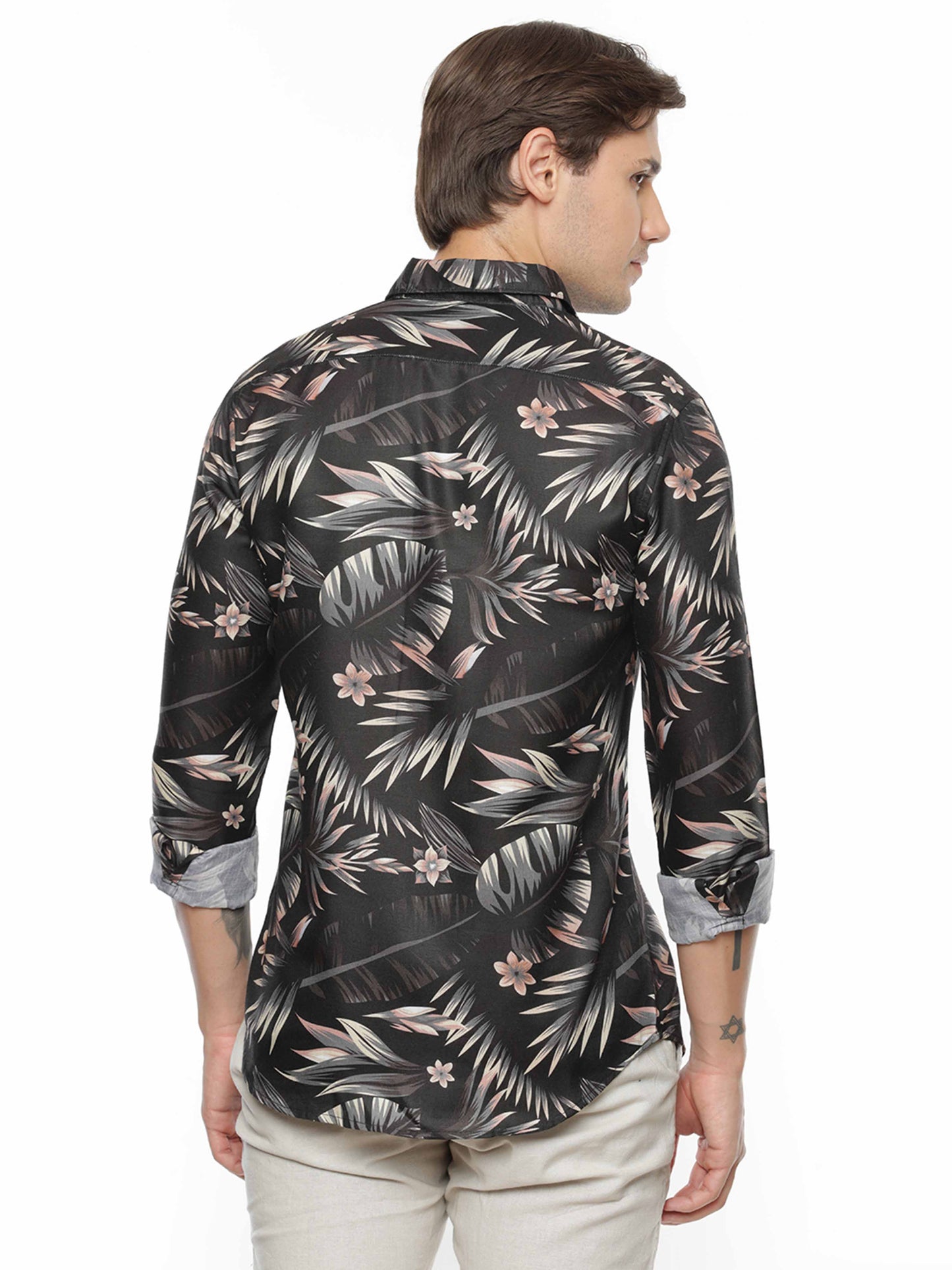 Black & Green Leaves Printed Shirt