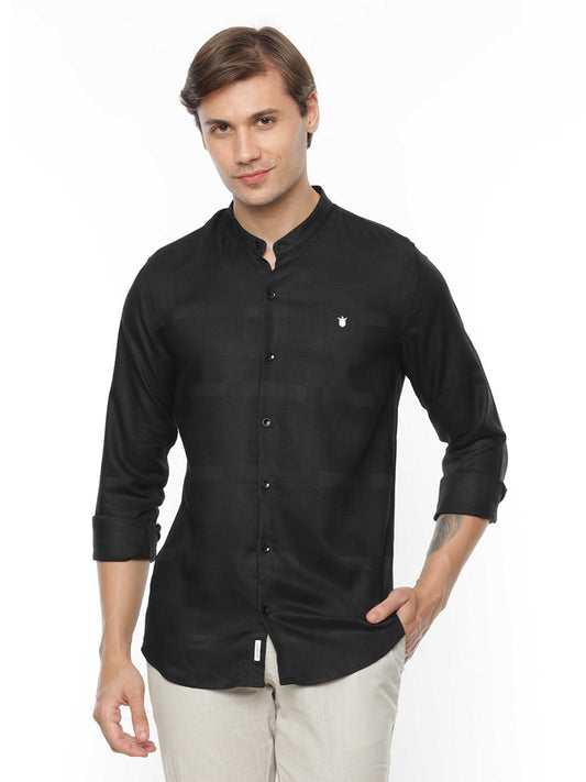 Chinese Collar Solid Black Shirt