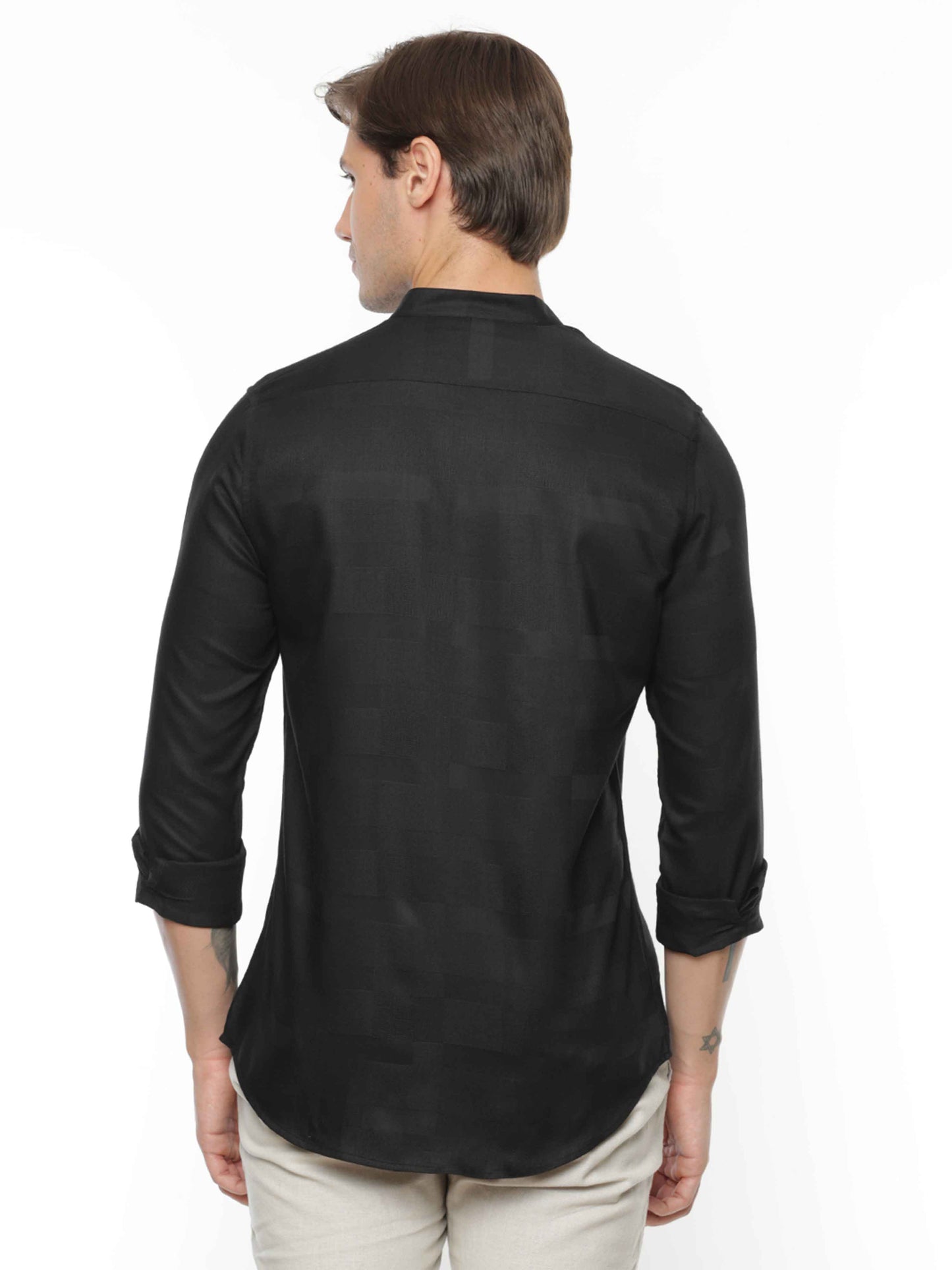 Chinese Collar Solid Black Shirt